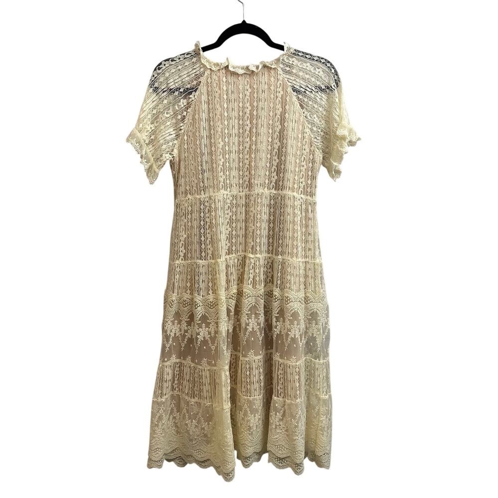 Sundance Lady Annie Embroidered Mesh Dress Lace Tiered V Neck Small Country Chic - Picture 5 of 12